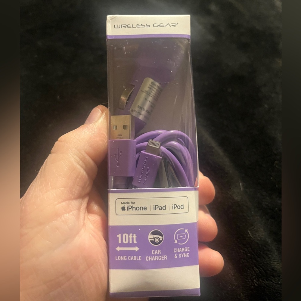 Wireless Gear 10’ Lightning Cable and Car charger For IPhone | Lavender.